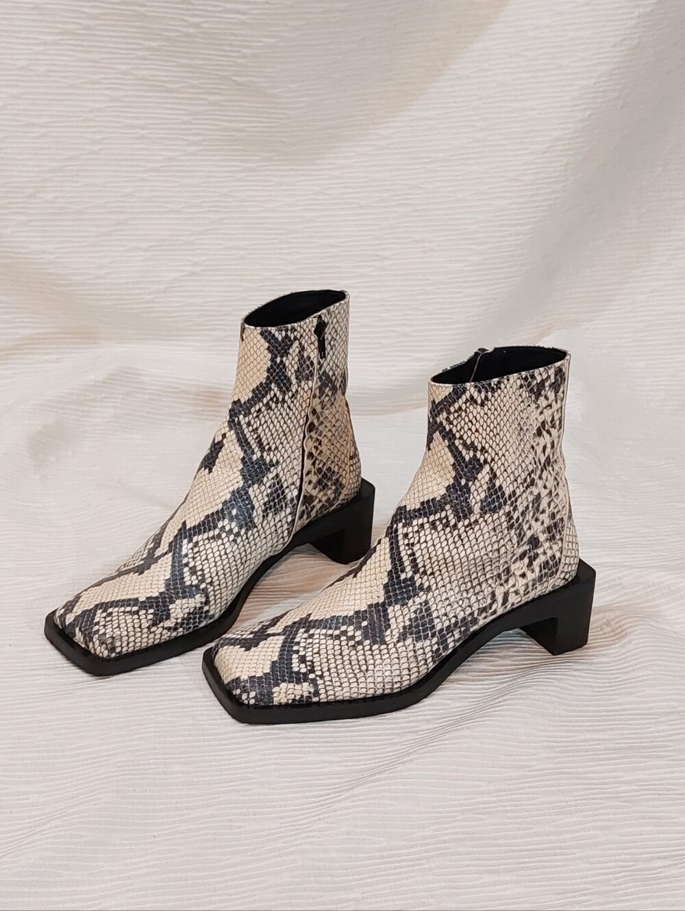 Zara Square Toe Block Heel Leather Snake-Print Ankle Boots Size 7/38 - Picture 2 of 8